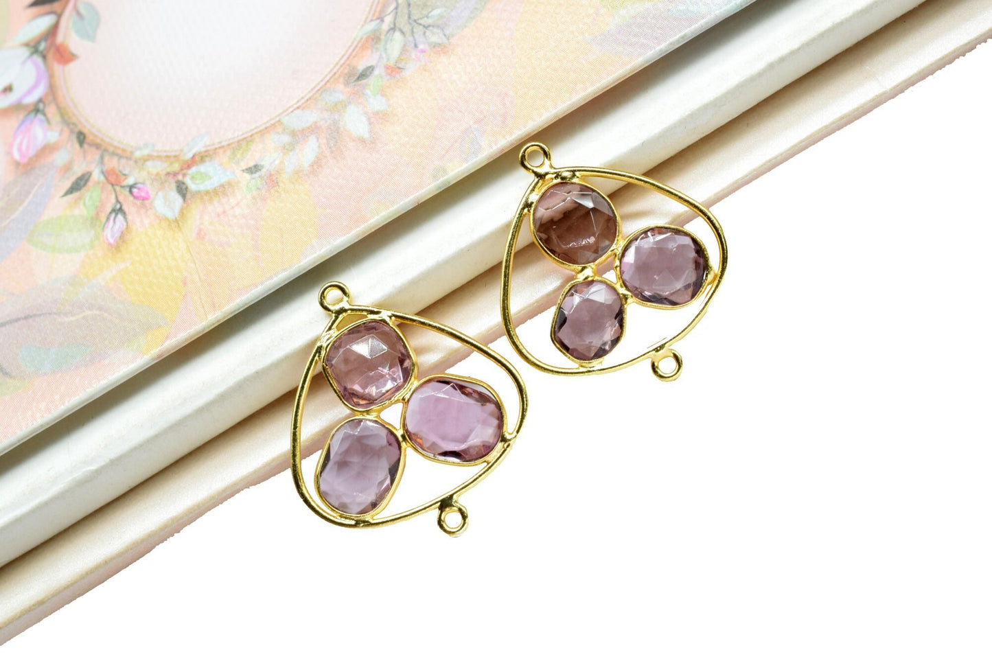 Pink Amethyst Gemstone Component Jewelry,Amethyst Quartz Earring Component,Finding Necklace Connector,Pink Amethyst Beaded Earring Connector