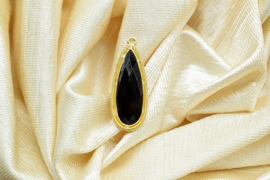 Black Onyx 10x30mm Charms,Gemstone Bezel connector,Single Bail Pendant Charm,Onyx Pendant,Handmade pendant Jewelry,Teardrop Charms connector