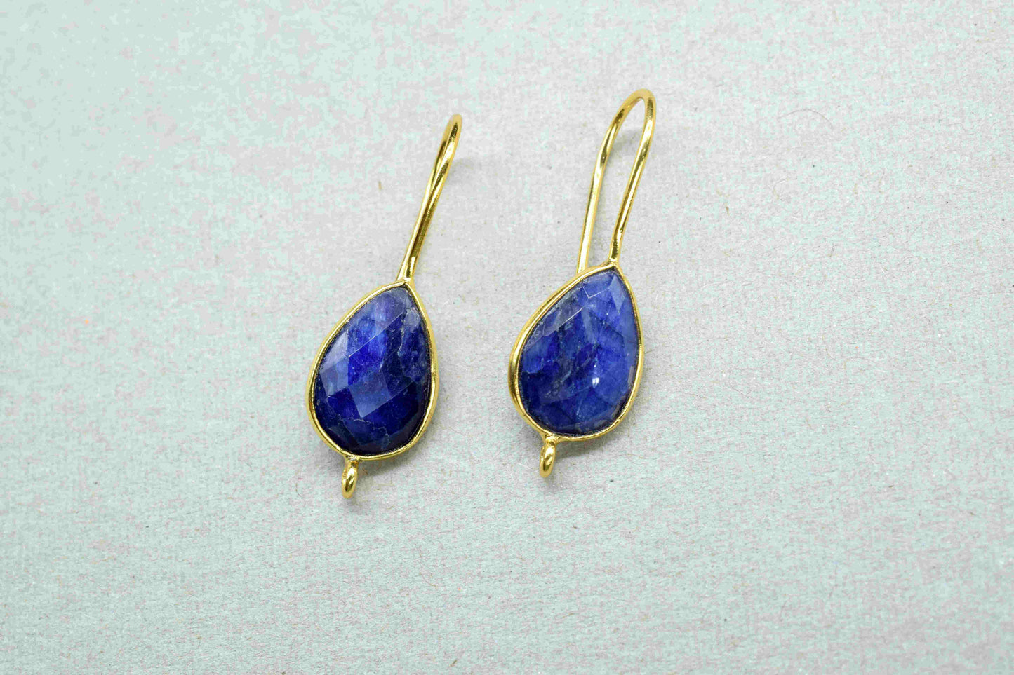 Blue Sapphire 9x13mm Teardrop Earring Connector,Sapphire Earring Studs,Gold Plated Earring Connector,Sapphire Teardrop Studs,Jewelry Making