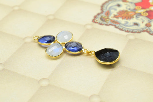 Rainbow Bezels Pendant Charms,Station Link Connector,Necklace Connector Jewelry,Gemstone Earring Connector,Handmade Component Jewelry,Gift