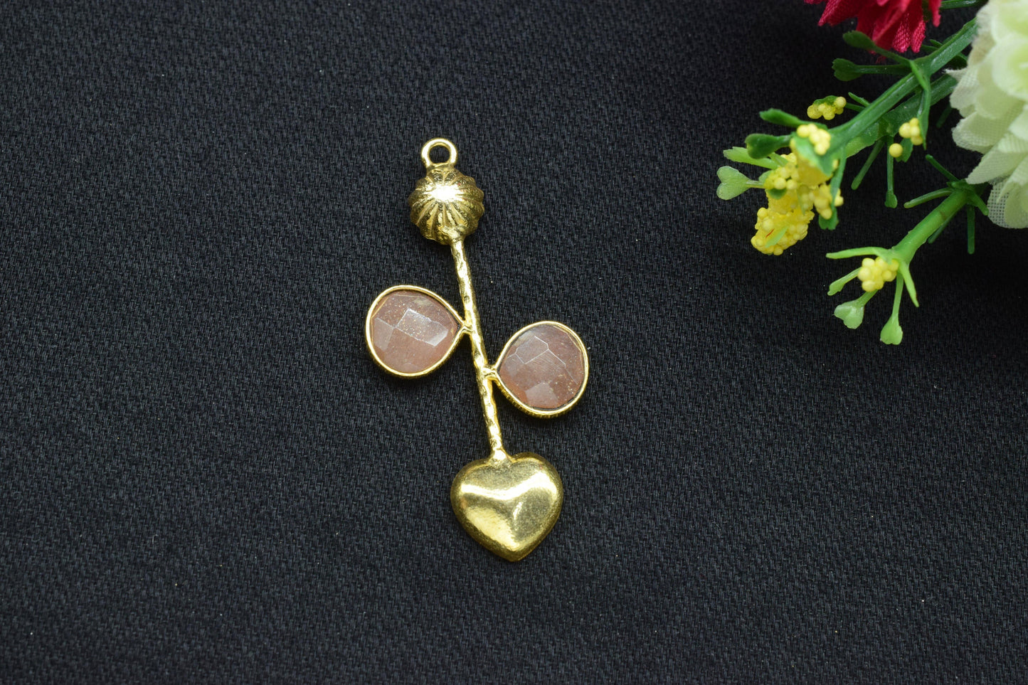 Peach Moonstone Pendant/Gemstone Component/Faceted Cut Peach Moonstone/Single Bail Charm/Necklace Pendant/Heart Shape Charm/Wholesale Supply