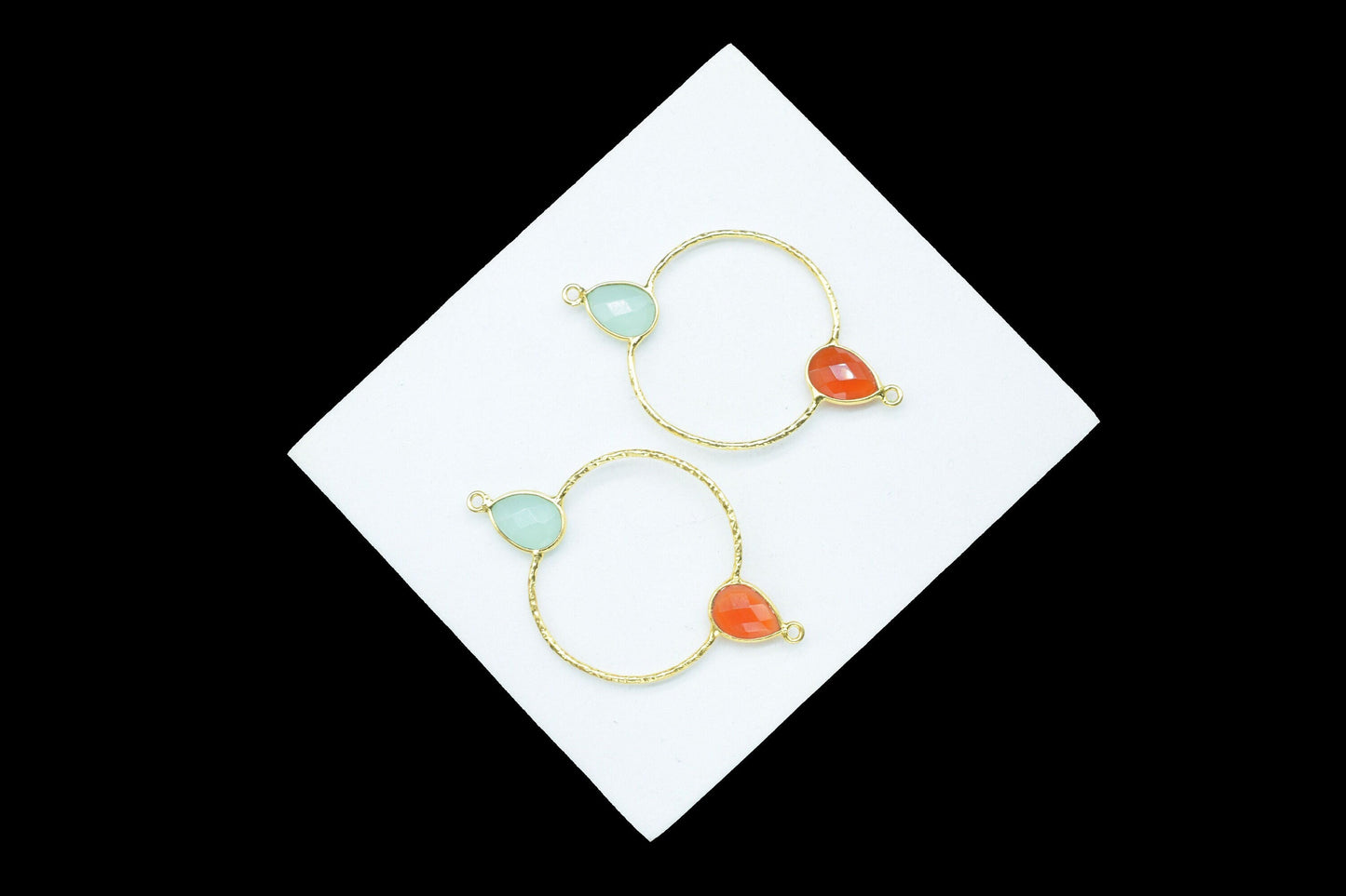 Multi Gemstone Double Bail Teardrop Bezel Connector,Carnelian Handmade Earring Connector,Gemstone Components,Aqua Chalcedony Bezel Connector