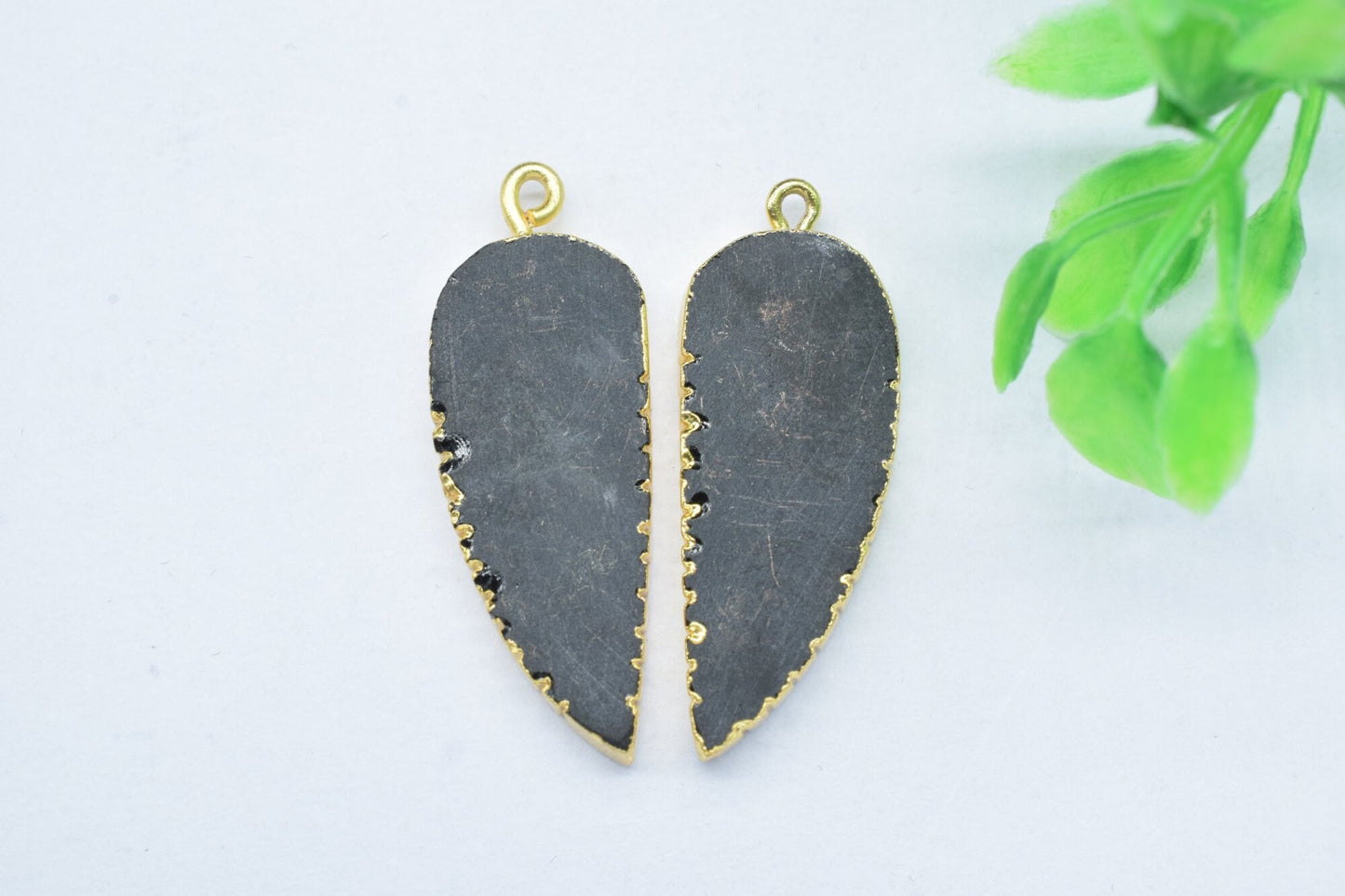 Black Onyx Leaf Pendant,Single Bail,Handmade Leaf Shape Connector,Black Onyx Connectors Jewelry,Gemstone Angel Wings Pendant Necklace,Gift