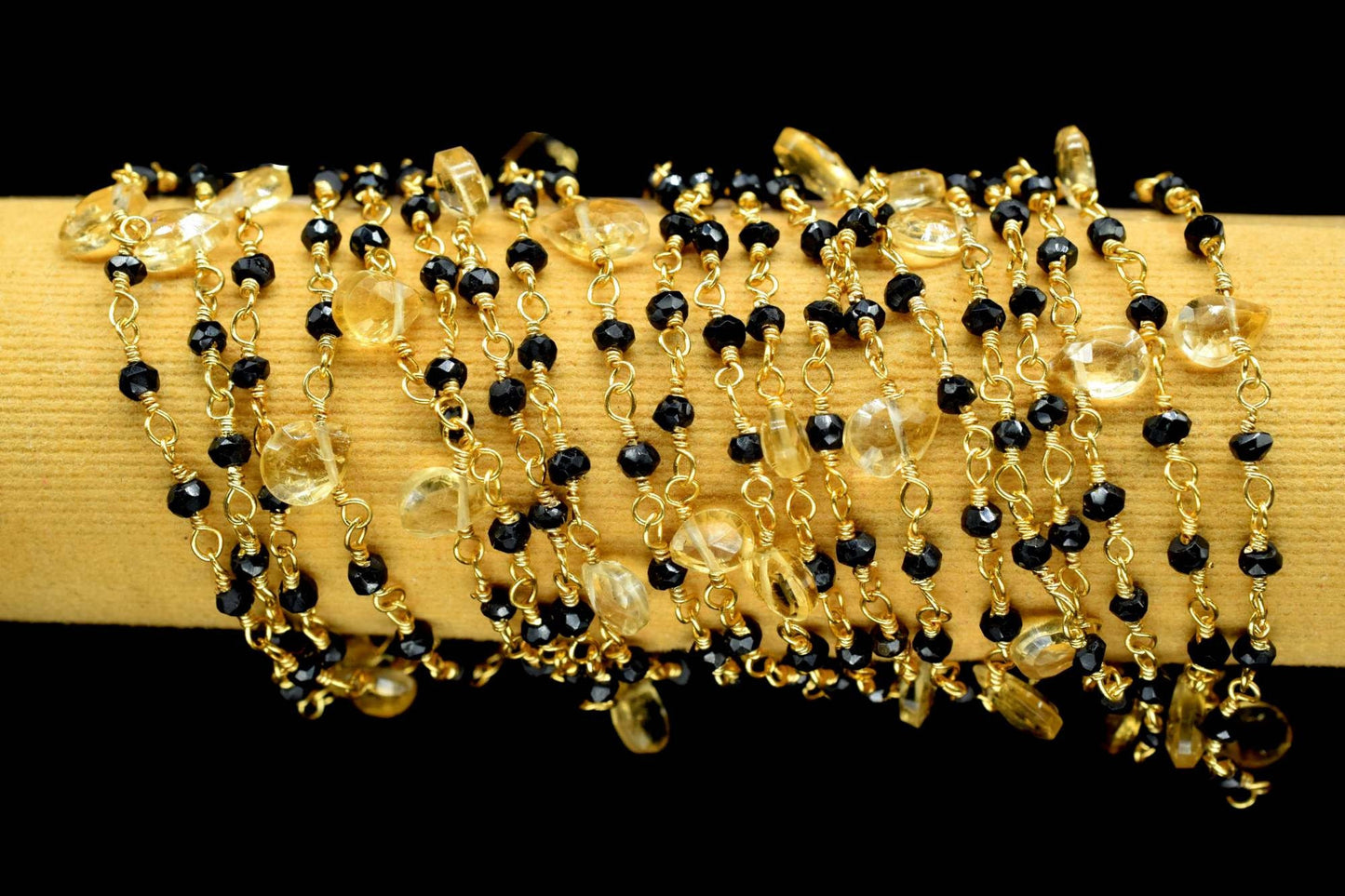 Black onyx Rosary Chain,Faceted Beaded Chain,Wire Wrapped gold Plated Chain,citrine briolette rosary,multi gemstone,handmade,jewelry making
