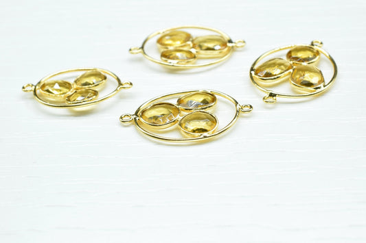 Citrine Gemstone Dangle Earring Component,Citrine Quartz Earring Connector,Pendant Jewelry Connectors,Citrine Finding Gold Plating Necklace