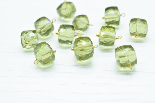 Peridot Component pendant Charms,Handmade pendant Jewelry,Square pendant Charms,Gemstone 3D Cube Beads,Peridot pendant Connector,Gift