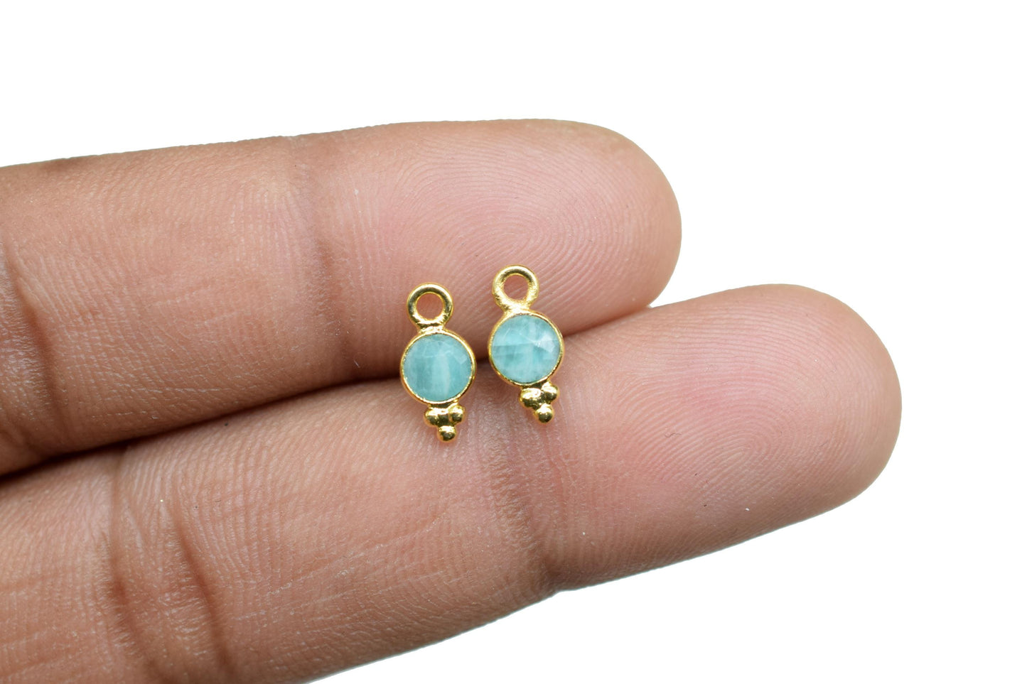 Amazonite Charms Connector/Handmade Jewelry/Gold Plated Connector/Tiny Pendant/Amazonite Pendant/Round Shape Connector/Gemstone Charms/Gift