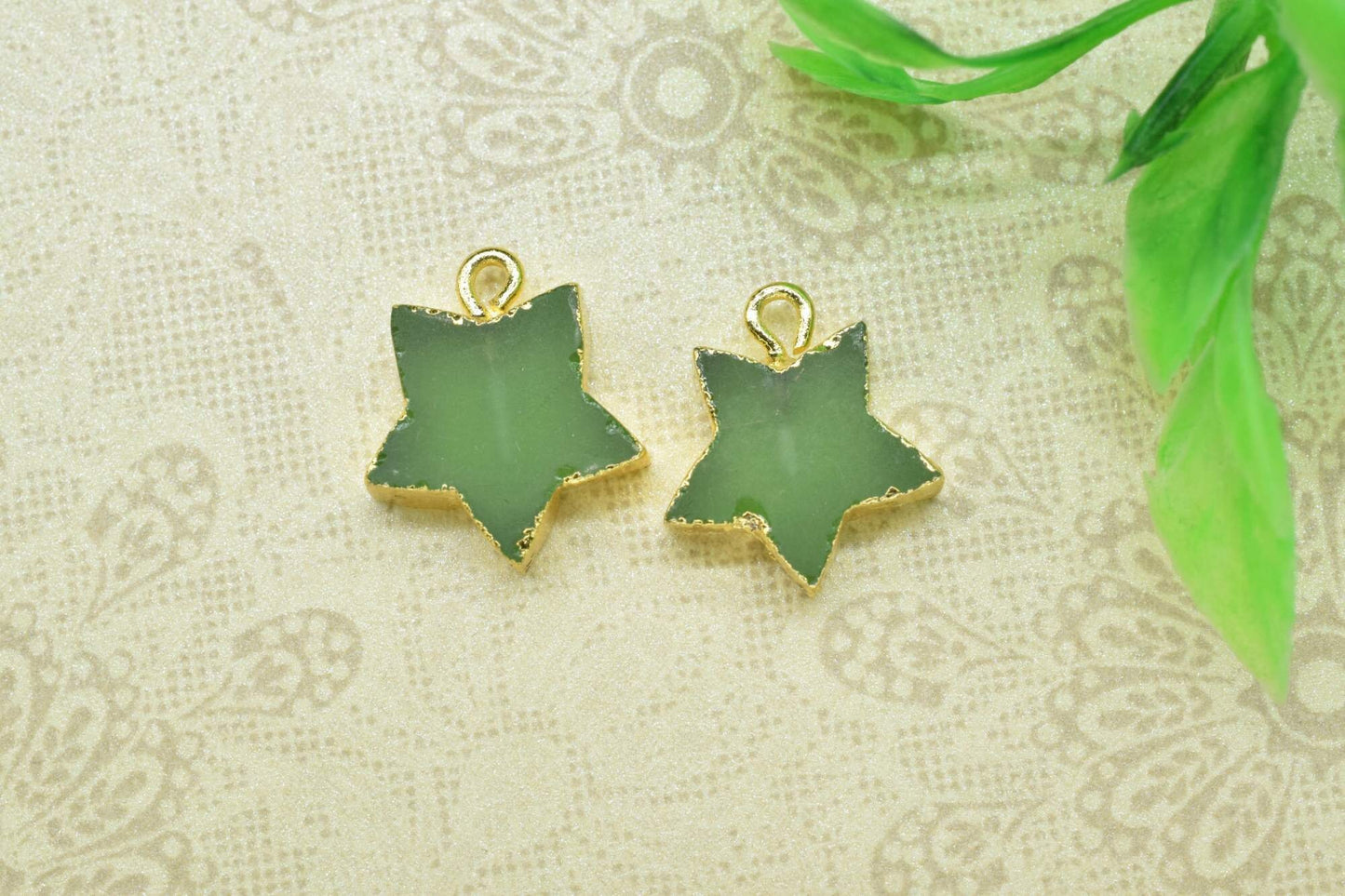 Prehnite Star Connector,Single Bail Gold Connector,Handmade Star Charms Necklace,StarJewelry Making Supply,Electroplated Gemstone Jewelry