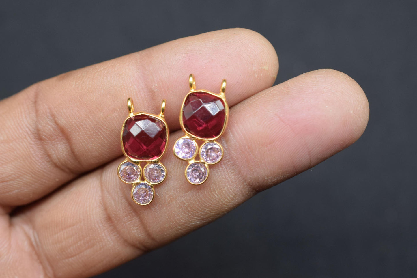 Pink Tourmaline 8mm Cushion shape Bezel charms,Tourmaline Pendant,Pink Gemstone connector,Tourmaline Jewelry,Cubic zirconia Bezel charm,p001