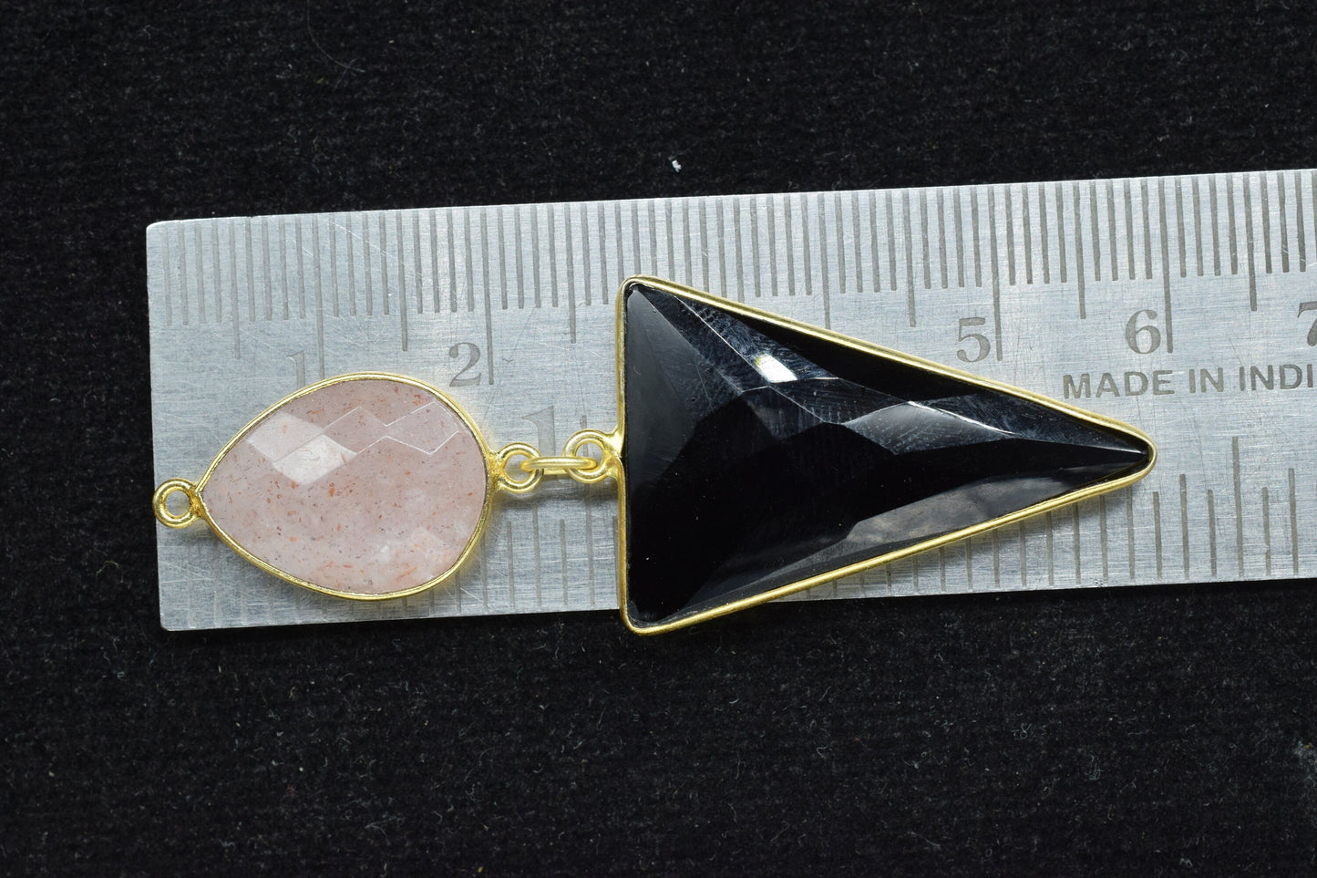 Black Onyx Dangle pendant Charms,Peach Moonstone Connectors,Handmade jewelry,Component pendant,Station Link,Multi Gemstone Dangle Earrings