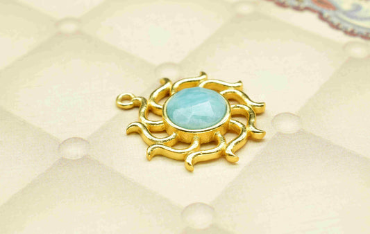 Amazonite Gemstone Component, Single Bail Charm , Amazonite Connector Pendant , Gold Plated Connectors , Earring Component ,