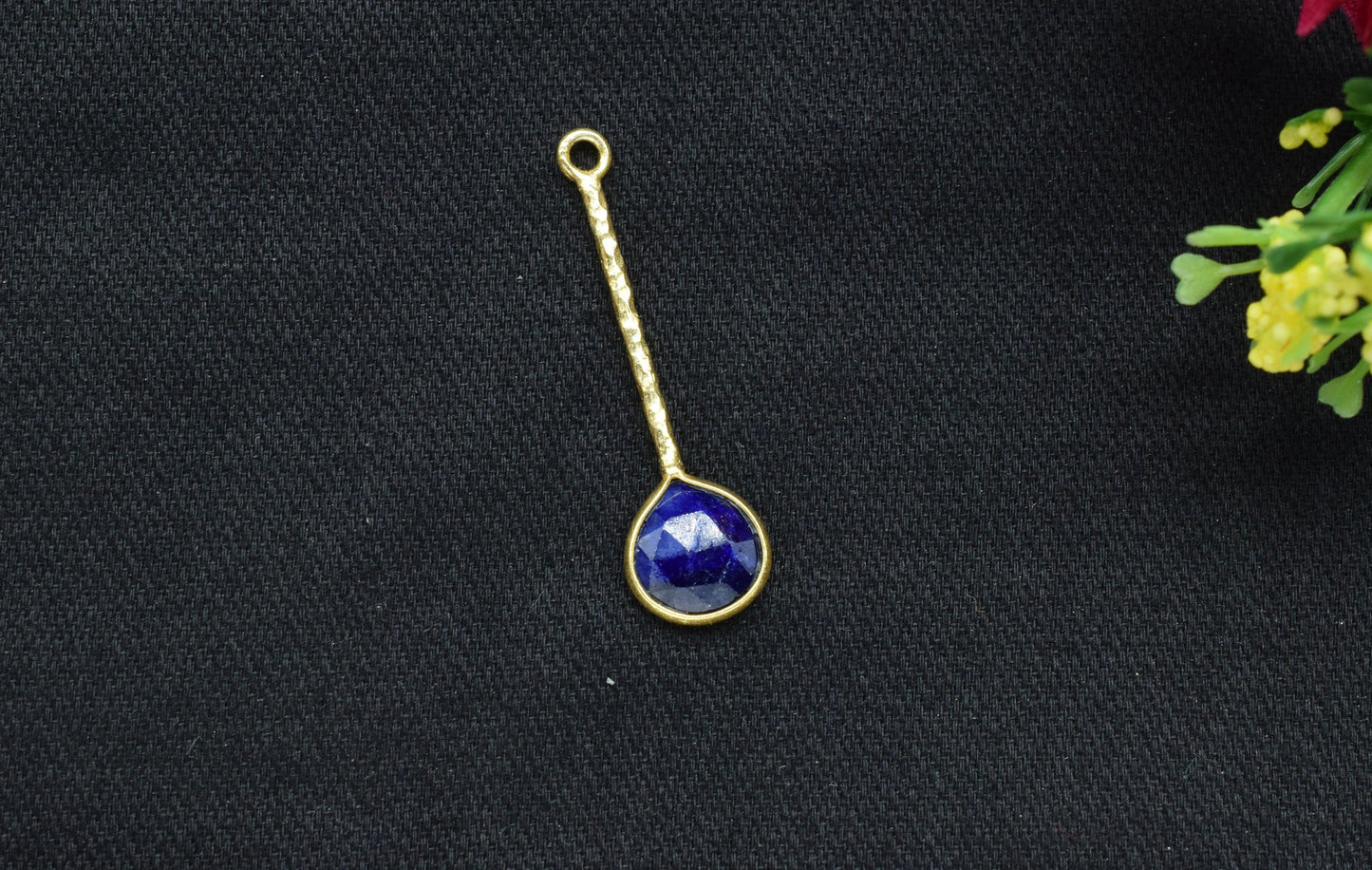 Sapphire Charm/Gemstone Component/Faceted Sapphire Single Bail Charm/Necklace Pendant/Heart Shape Charm/Summer Collection/Wholesale Supply