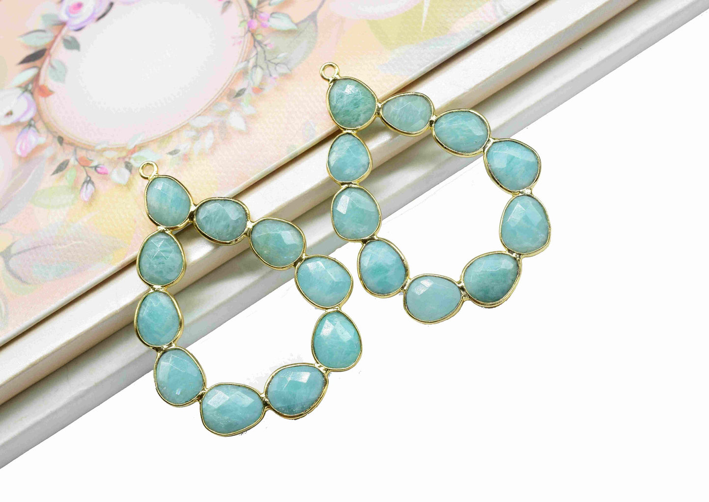 Amazonite Gemstone Oval Shape Earring Connector,Gemstone Single Bail Charm,Amazonite Stud Earring,Gemstone Stud Earring frame Connector,Gift