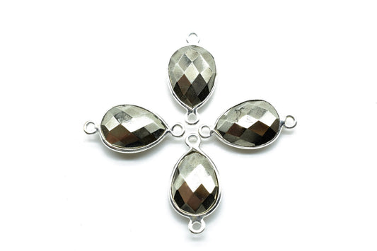 Natural Pyrite 10x14mm Pear Double bail connectors,Pyrite silver connectors,Pyrite silver Plated bezel, Pyrite jewelry making charms,Pyrite