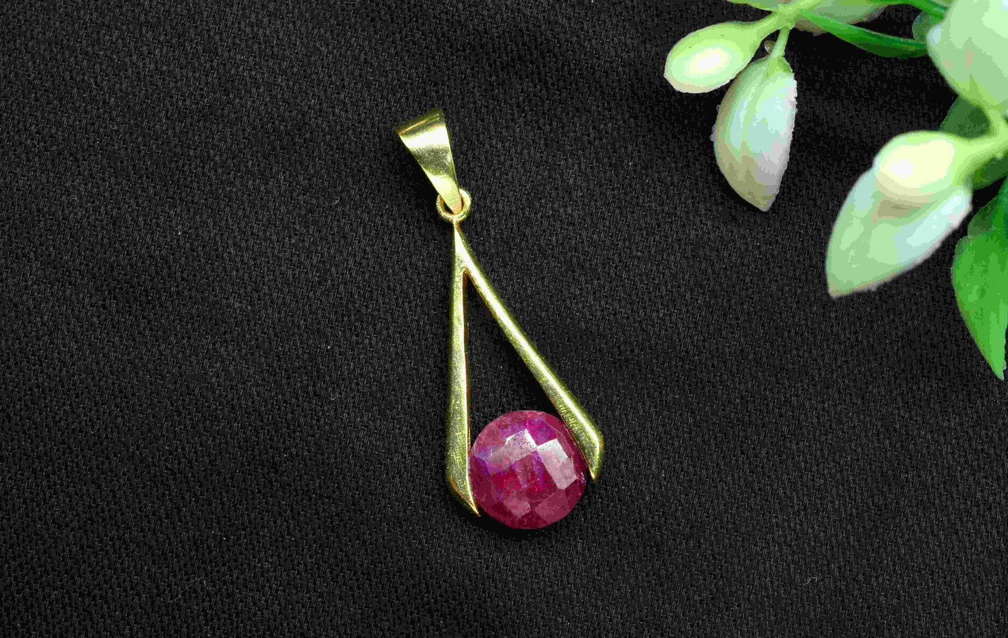 Ruby Component , Single Bail Charm , Ruby Connector Pendant , Gold Plated Connectors , Pendant Gift For Mother Unique Style Jewelry