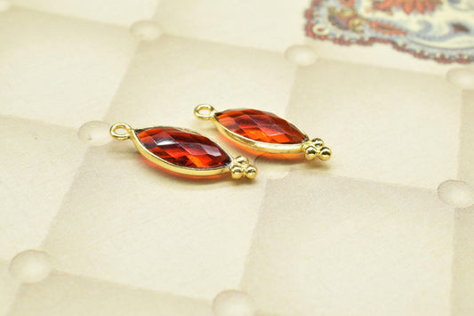 Garnet Gemstone 7x14mm Marquise Shape charms,Garnet Gold Plated Single Bail Pendant,Garnet Faceted jewelry,Garnet Connector Charms Pendant