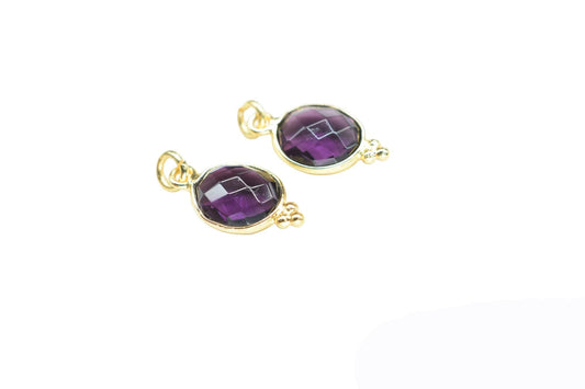 Amethyst Quartz 8x10mm oval Shape Pendant Jewelry/Amethyst Gold Plated Single Bail Connector jewelry/Gemstone Teardrop Charms/B'day Gift