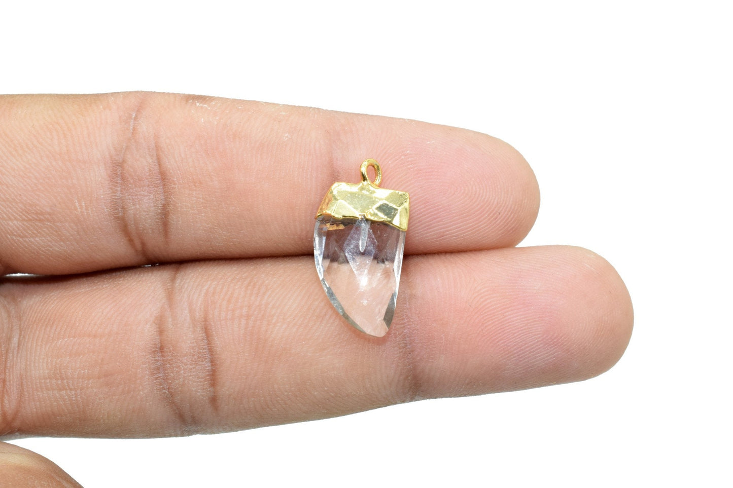 Crystal 10x15mm Horn Shape Single Loop connector,Crystal Quartz Bezel,Crystal Horn Pendant 24k Gold Plated,Single flat Bail 1pc,Horn Charms