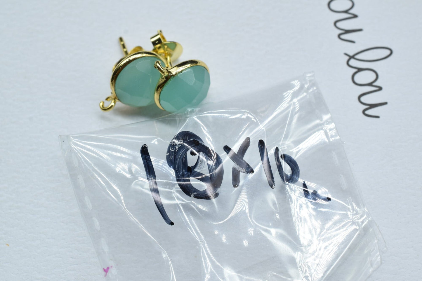 Aqua Chalcedony 10mm Round Earring Connector,Jewelry,Gemstone Ear Post Studs Connector,Gemstone Earrings Connector,Finding Earring Connector