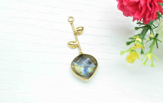 Labradorite Single Bail Pendant , Labradorite Charms ,Heart Shape Charms , Genuine Gemstone Charms , Gemstone Connectors , Summer Collection