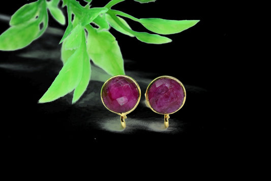 8mm Round Ruby Earring Connector,Jewelry Craft Supplies,Ruby connectors post stud,DIY Jewelry,Bezel Frame Connector,Earring Finding,Rubystud