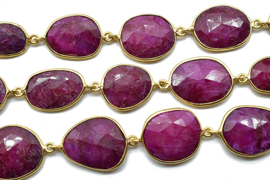 Ruby connector link Chain-Ruby Bezel Chain,Ruby free Shape Connector Chain,Ruby station link chain,Ruby handmade link chain,Ruby connectors