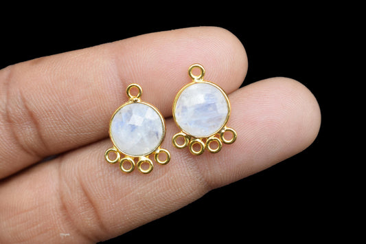 Moonstone 10mm Round Bezel Charm/Gemstone Brass Component/Single Bail Pendant charms/Round Handmade Jewellery Connector/B'day Gift