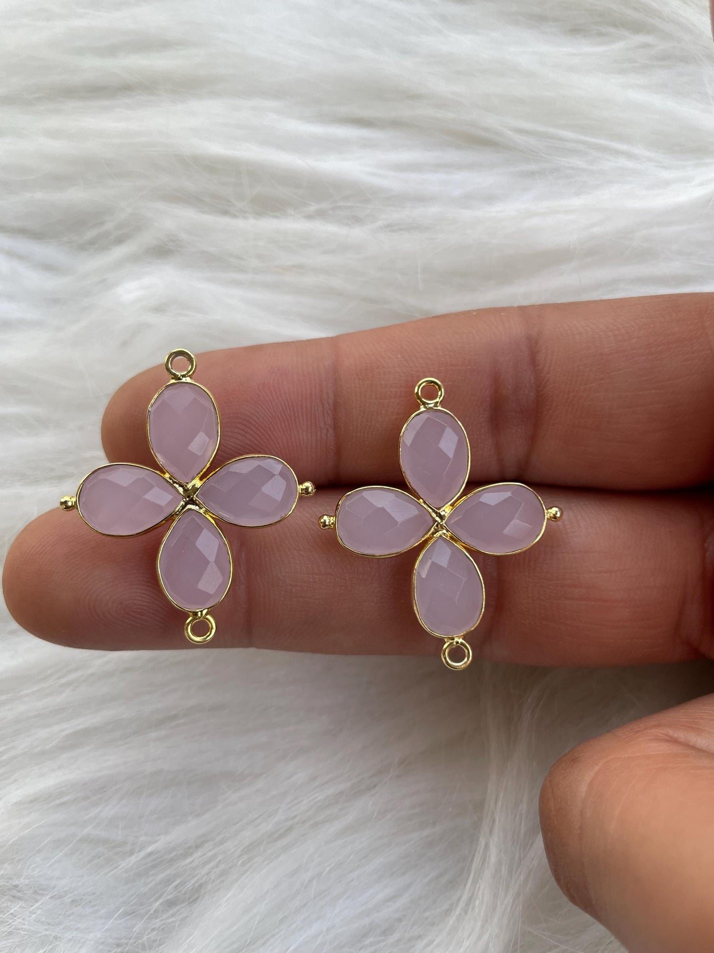 Rose Quartz Teardrop Pendant,Gemstone jewelry Component,Rose Quartz Bezel connector,Gemstone Bracelet Charm,Double Loop connector,Gifts,P122