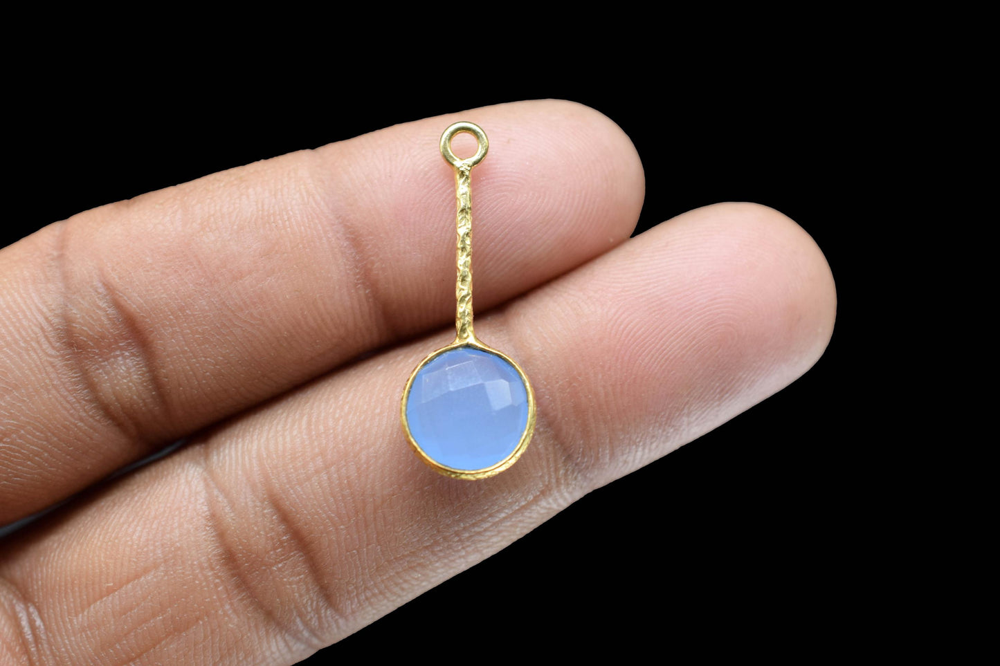 Blue Chalcedony Pendant/Gemstone Component/Single Bail Charm/Necklace Pendant/Round Shape Charm/Wholesale Supply/Gold Plated Jewellery/Gift