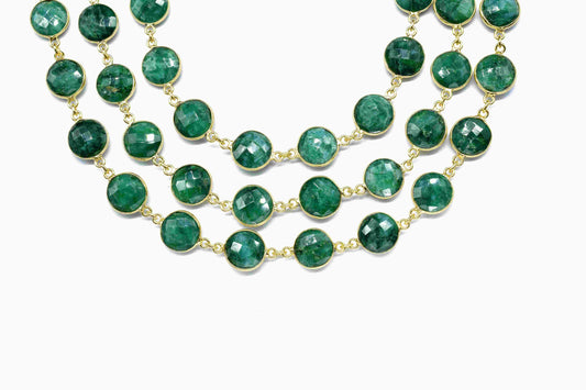 Natural Emerald 10mm Round Shape Faceted Bezels Chain,Gold Bezel Chain,Gemstone Bezels link Chain,Emerald Bezel Jewelry,Emerald Jewelry,Gift