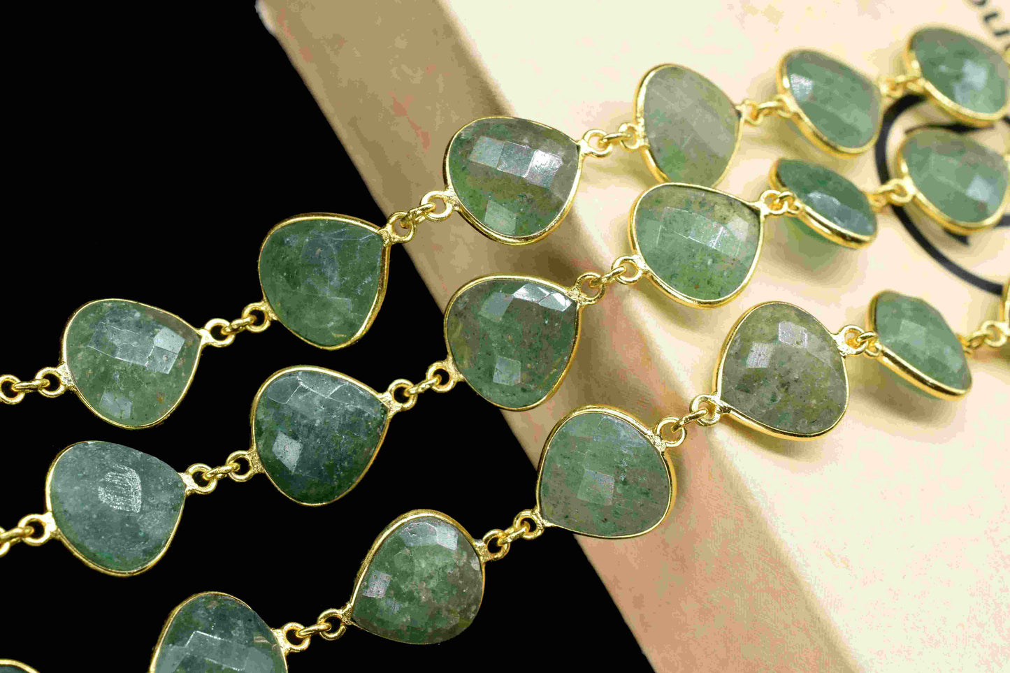 Green Strawberry Quartz Heart Shape Bezels Chain, 12mm Green Strawberry Quartz Faceted Bezel Chain, Gemstone Jewelry, Green Strawberry Bezel