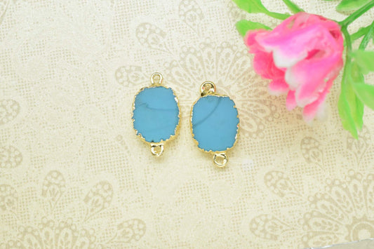 Blue Turquoise Pendant,Gemstone Electroplated,Pendant Jewelry Making Supplies,Double Bail Connector,Handmade Cabechon Pendant Charm necklace
