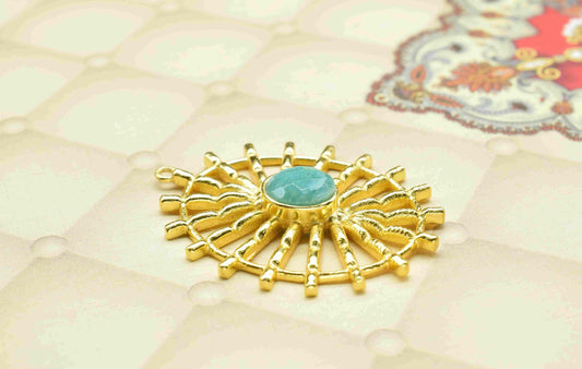 Amazonite Gemstone Component Single Bail Charm,Amazonite Connector Pendant,Finding Gold Plated Connectors,Pendant Jewelry, Earring Component