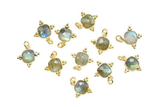 Labradorite 8mm Cushion Bezel charm/Station Bezel Link Supplies/Labradorite Jewelry Making/Square Pendant/Gemstone Connector Pendant,Gift