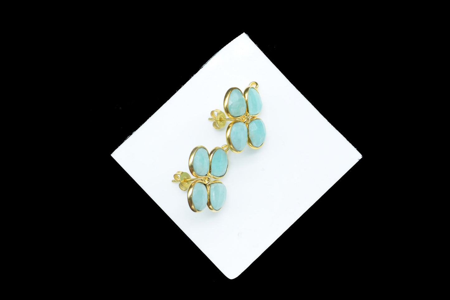 Amazonite Gemstone Earring Connector/Gold Plated Jewelry/Amazonite Handmade Jewelry/Bezel Component/Jewelry making Stone/Heart Shape Earring