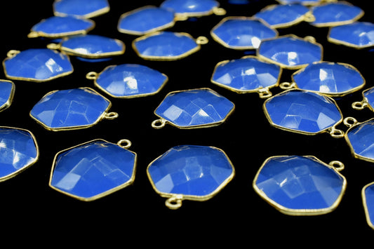Blue chalceeony 16mm Hexagon Shape Pendant,Faceted Hexagon Shape Gemstone Bezel,Hexagon Pendants,Gold Plated Single Bail Gemstone Connector