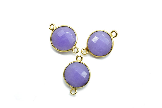 lavender 12mm Round double bail connectors,Brass Gold Plated bezel,lavender Pendant,jewelry supplies, Gold Bezel Trim Edge Faceted Gemstone,