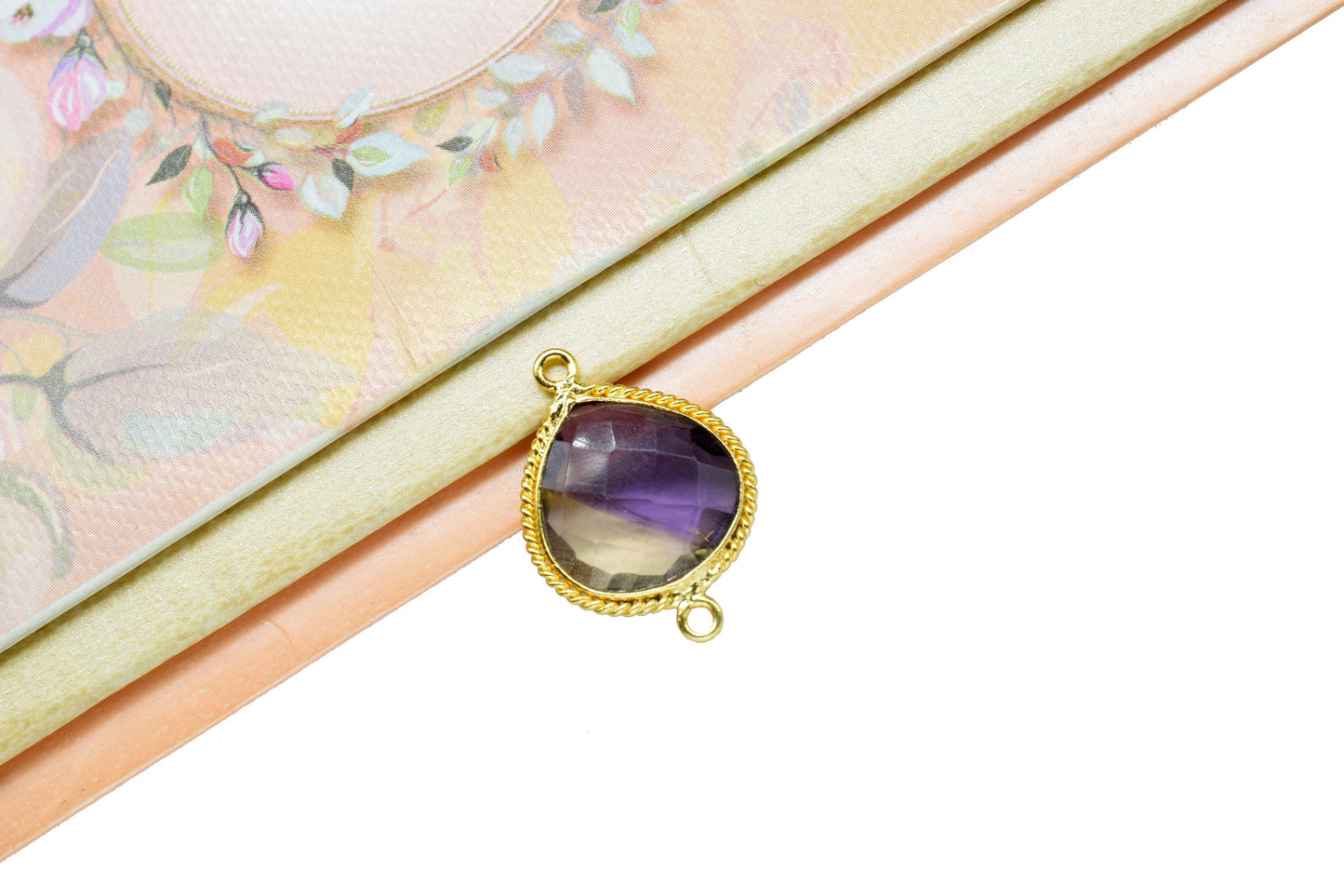 Ametrine Gemstone 14mm Heart Shape Bezels,Ametrine Charms Faceted Pendant Jewelry,Ametrine Double Bail Pendant,Ametrine Gold Plating Pendant