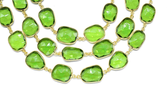 Peridot Gold Plating Bezel Link Chain,Gold Plated Gemstone Chain,Peridot Jewellery,Jewelry Making Chain,Peridot Handmade Bezels Chain,Gift