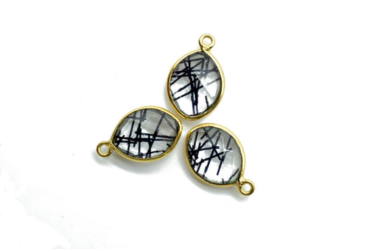 Black Rutile 10x13mm Eye Single bail connectors,Black Rutile Components eye Shape Connectors,Rutile Single Bail Over Brass Gold Edge Jewelry