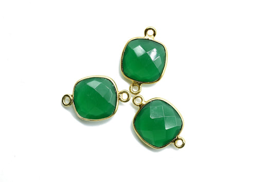 Green Onyx 12mm cushion shape Double bail Connector,Faceted Cushion Shape Connector,Double Bail Gold Plated Bezel, Making Jewelry Supplies,