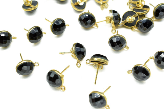 10mm Round Black Onyx Earring Connectors,Black Gemstone Ear Post Studs,Onyx Earring Connectors,DIY Jewelry,Jewelry Making Supply,Mom's Gifts