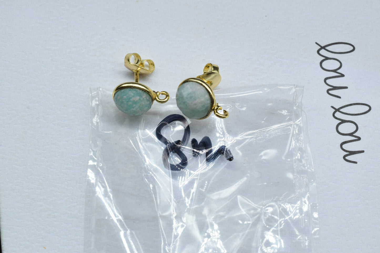 Amazonite 8mm Round Earring Connector,Gemstone Stud Ear Post,Earring Making Connector,Bezel frame Connector,Gemstone Connector,AmazoniteStud