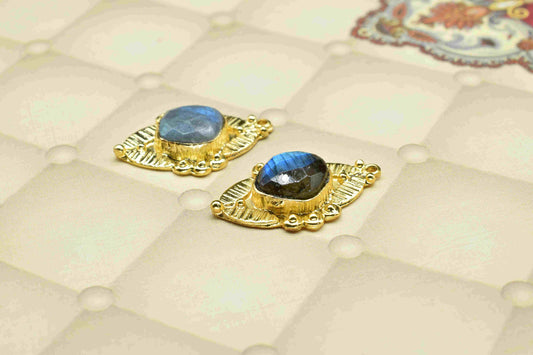 Natural Labradorite 10mm Cushion Connector Post Stud,Earring Connectors,Labradorite Jewelry, Findings Jewelry,Single Loop Connectors, Gift