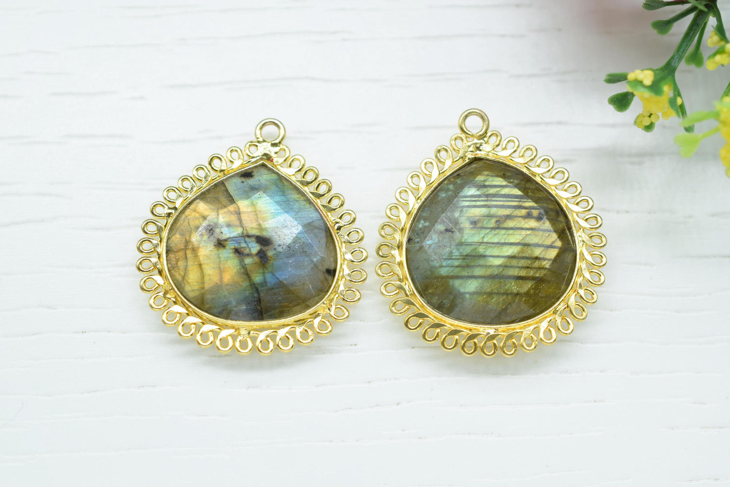 Labradorite 20mm Heart Bezel Charms,Gemstone Brass Component,Single Bail Pendant,Handmade Jewellery Connectors,Wholesale Jewelry,Bday Gift