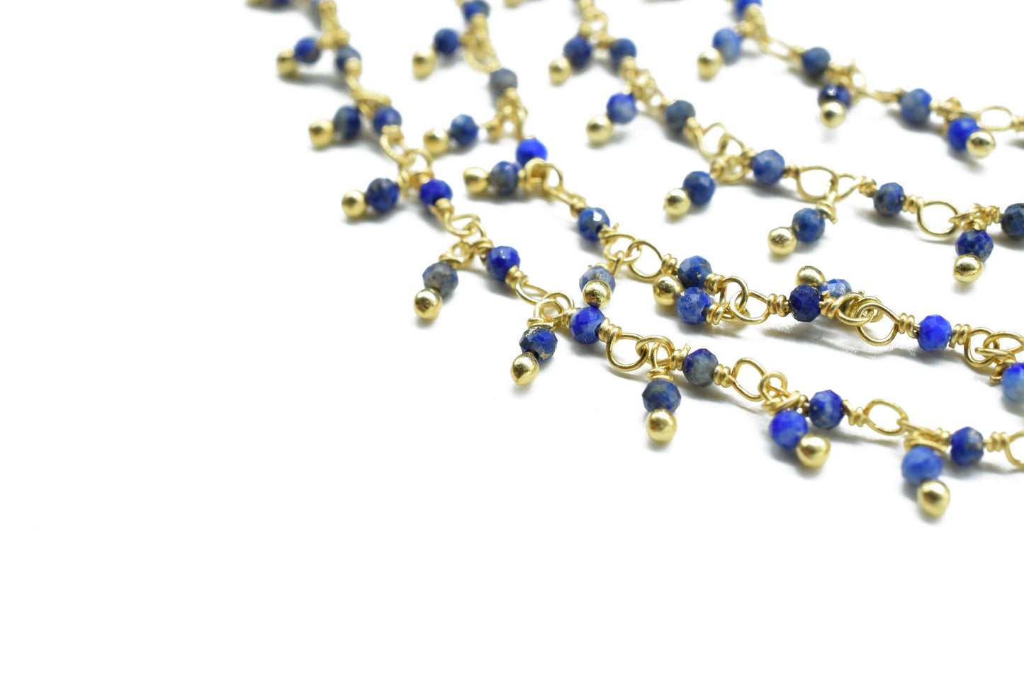 Lapis Lazuli Dangling Beads Chain,Gemstone Rosary Chain,Wire Wrapped Necklace Chain,Lapis Lazuli Cluster Rosary Chain,Handmade Beads Jewelry