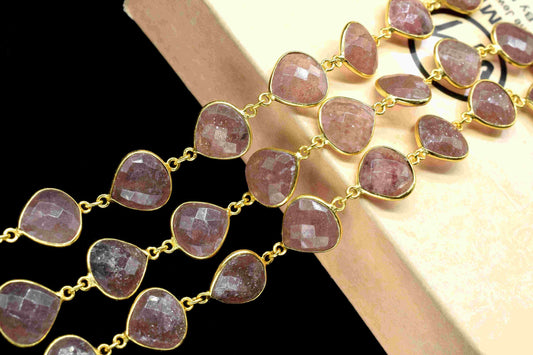 Pink Strawberry Faceted Heart Shape Connector,12mm Heart Shape Bezels Chain,Handmade Connector,Bezel Link Chain,Pink Strawberry Jewelry Gift