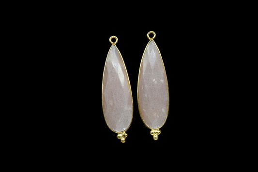 Peach Moonstone 10x30mm Bezel charms,Moonstone Pendant,Station Bezel Link Supplies,Moonstone Jewelry,Connector Pendant,Gemstone Teardrops
