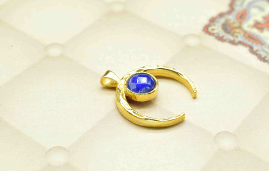 Sapphire , Single Bail Charm , Sapphire Connector Pendant , Gold Plated Connectors , Single Bail Gemstone Connector Charm