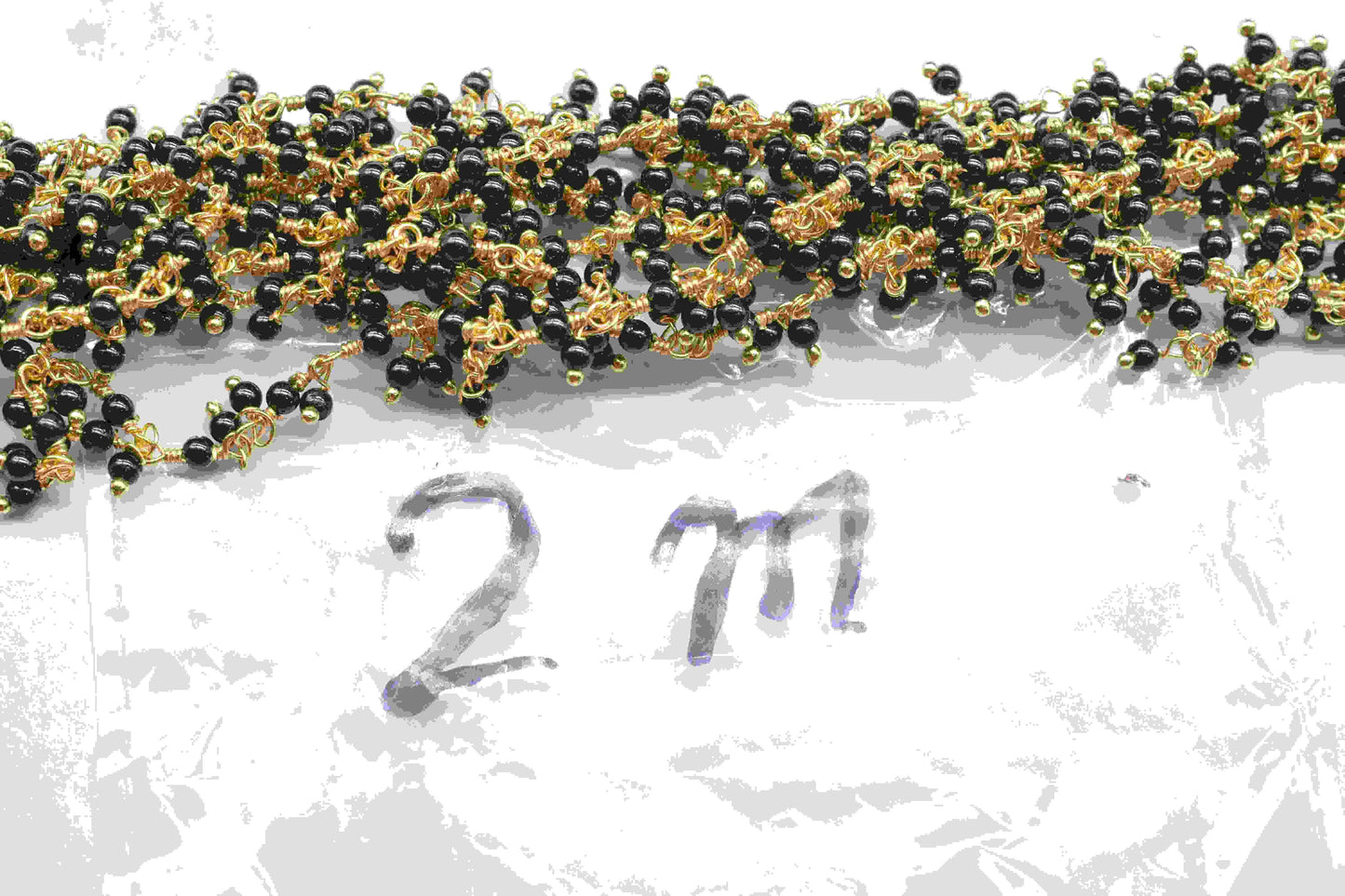 Black onyx 2mm round Gold Plated Cluster Rosary Chain,Wire Wrap Dangling Rosary,Beaded Chains,Wire Wrap Dangling Rosary For Necklace,Gift
